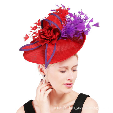 Red ascot hat pale kentucky derby race day wedding hat cocktail fascinator for ladies